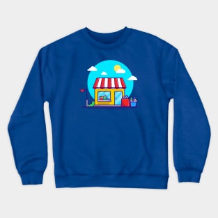 Shop Cart And Shop Building Cartoon Crewneck Sweatshirt